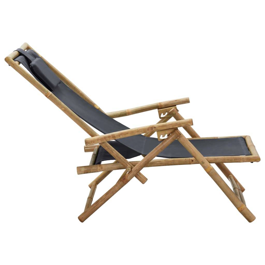 Chaise de jardin | Chaise de relaxation inclinable Gris foncé Bambou et tissu - Image 4