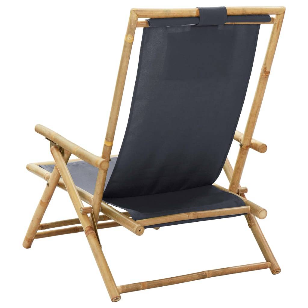 Chaise de jardin | Chaise de relaxation inclinable Gris foncé Bambou et tissu - Image 5