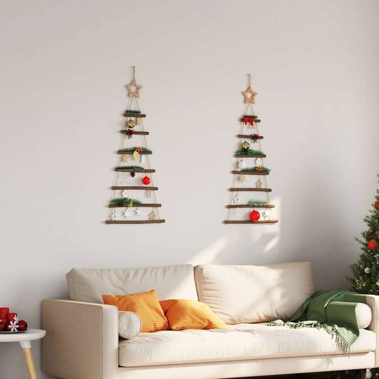 Lot de 2 Sapins de Noël Muraux Suspendus en Bois Naturel Décoration 90 cm – ComfortXL Outdoor Living - Image 3