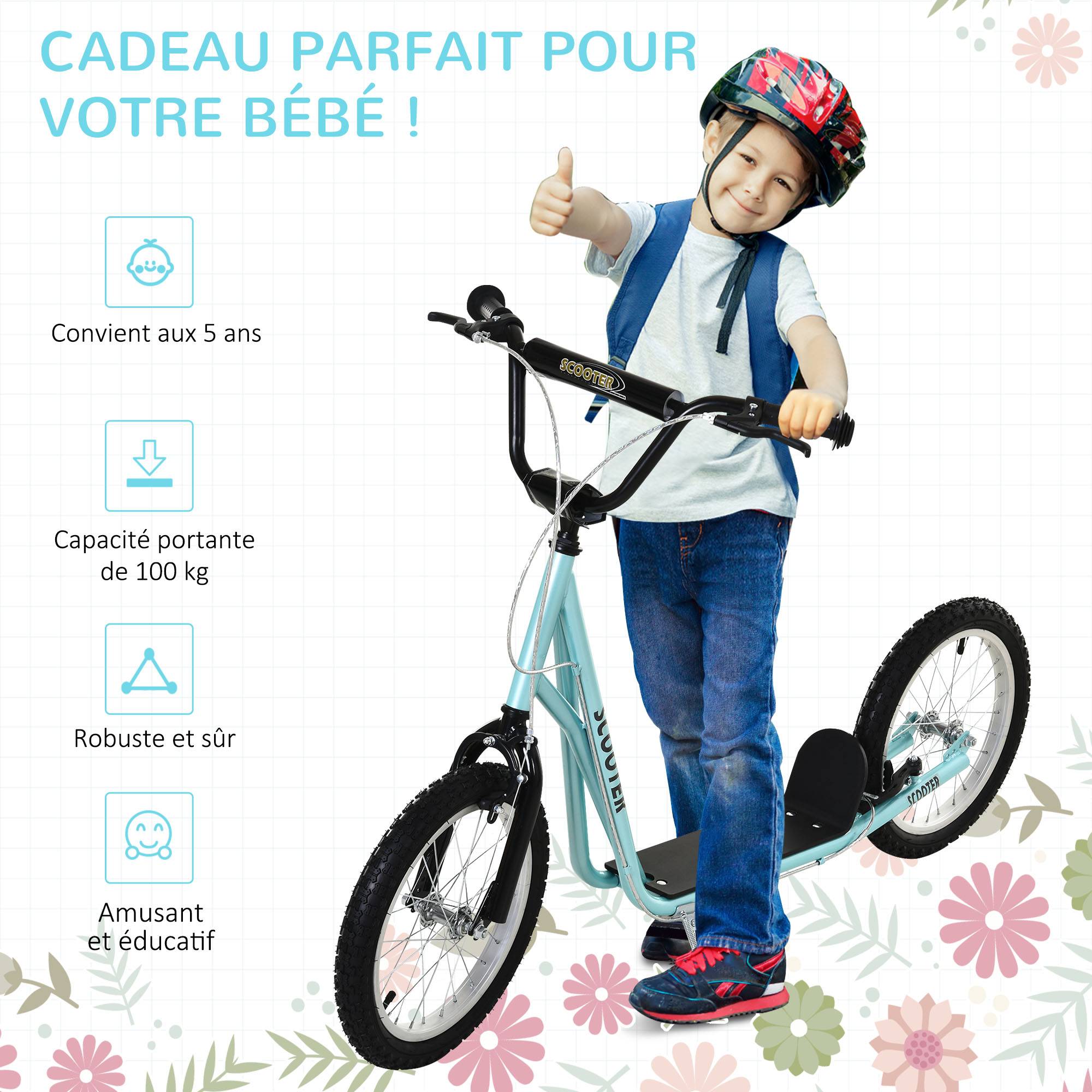 Trottinette Enfant dès 5 Ans avec Grands Pneus en Caoutchouc, Guidon Réglable, Frein et Béquille, Bleu - Image 6