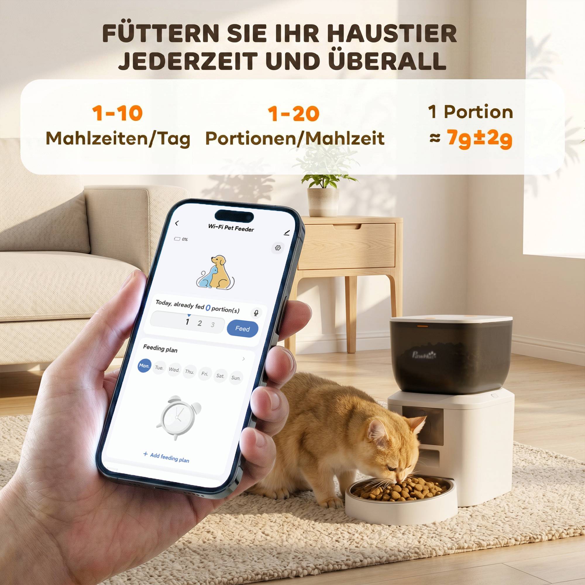 Distributeur automatique de croquettes pour chat, Wi-Fi 2,4 GHz, 4 L,1 à 10 repas, signal sonore de distribution toutes les 10 secondes - Image 6