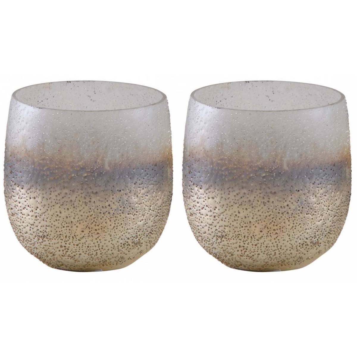Aubry Gaspard - Photophore en verre sablé doré et blanc 8 cm (Lot de 2) - Image 1