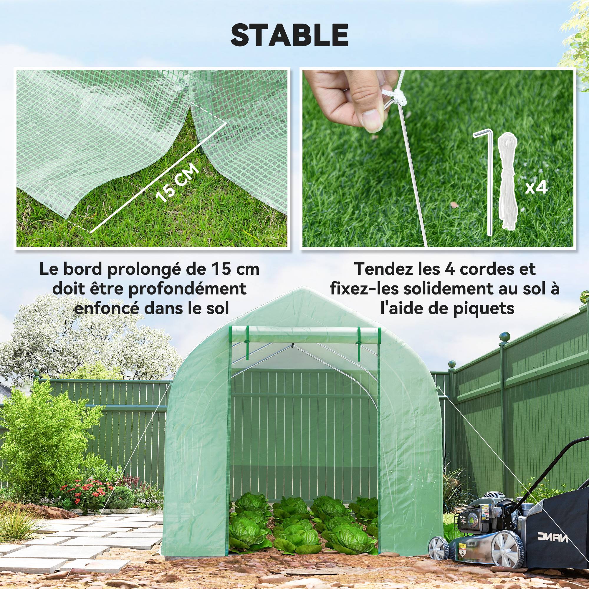 ComfortXL - Serre tunnel de jardin PE 140 g/m² 400 x 200 x 200 cm verte pour potager 8 m² - ComfortXL Outdoor Living - Image 7