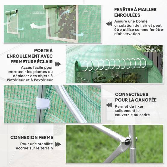 ComfortXL - Serre tunnel de jardin PE 140 g/m² 400 x 200 x 200 cm verte pour potager 8 m² - ComfortXL Outdoor Living - Image 8