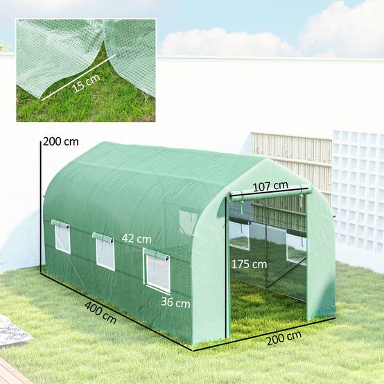 ComfortXL - Serre tunnel de jardin PE 140 g/m² 400 x 200 x 200 cm verte pour potager 8 m² - ComfortXL Outdoor Living - Image 5