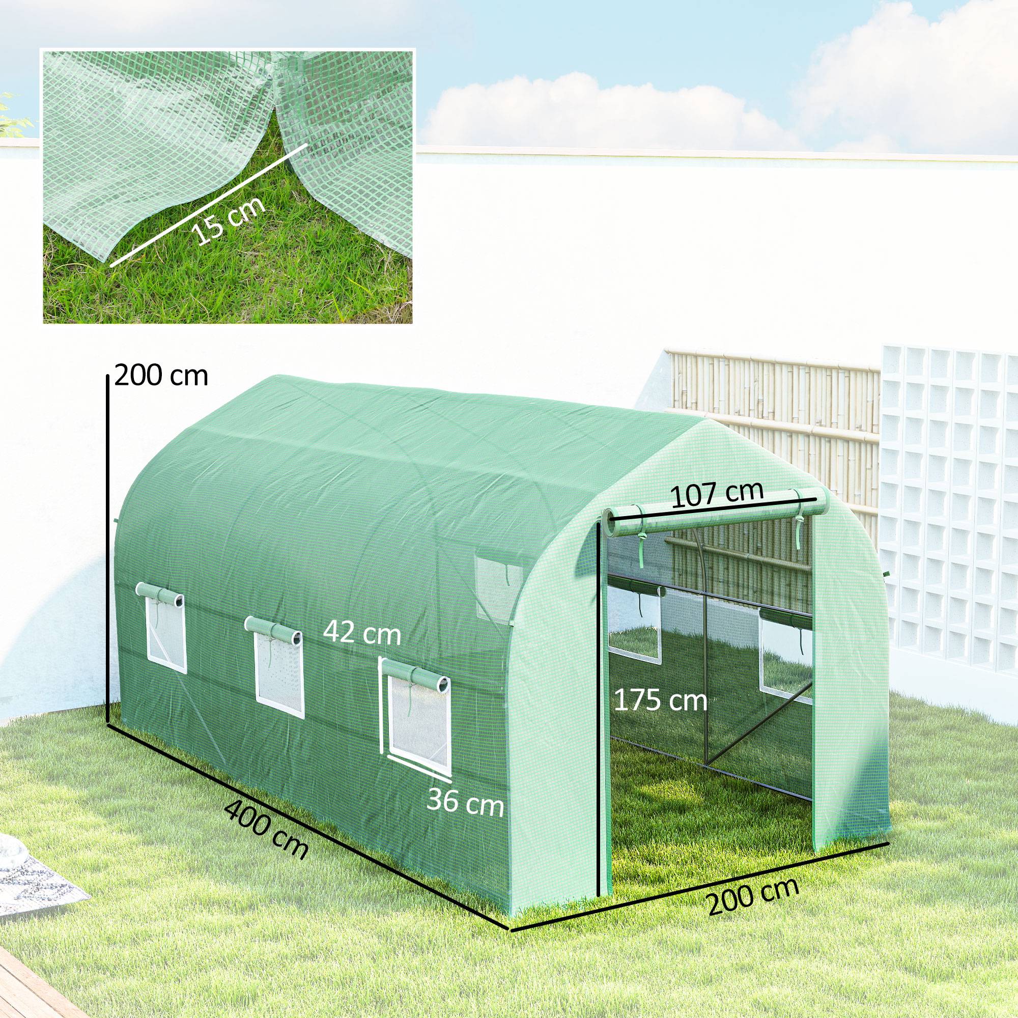 ComfortXL - Serre tunnel de jardin PE 140 g/m² 400 x 200 x 200 cm verte pour potager 8 m² - ComfortXL Outdoor Living - Image 5