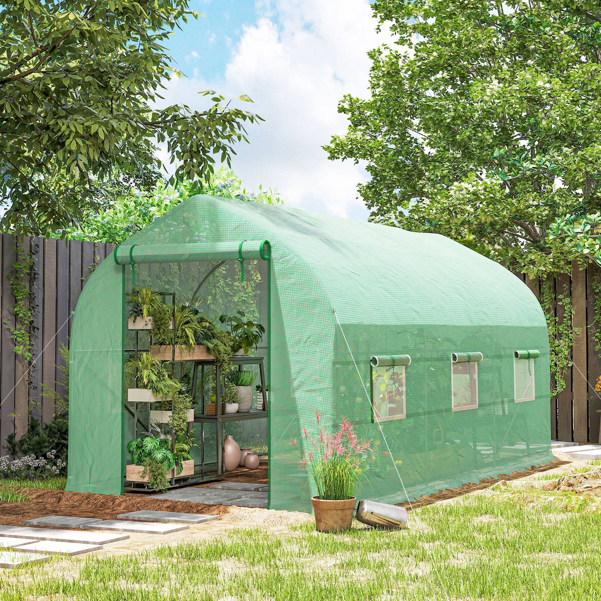 ComfortXL - Serre tunnel de jardin PE 140 g/m² 400 x 200 x 200 cm verte pour potager 8 m² - ComfortXL Outdoor Living - Image 4
