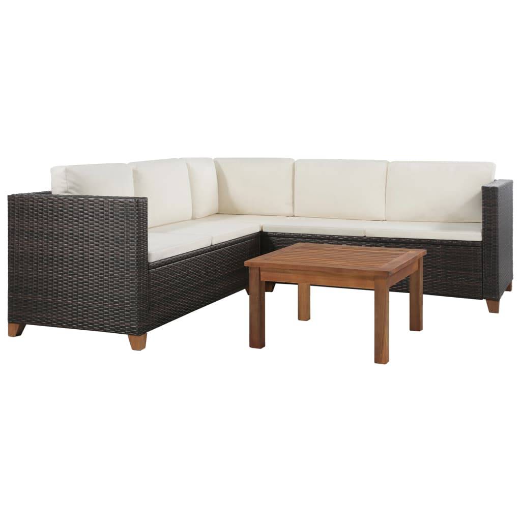 Helloshop26 - Salon de jardin meuble d'extérieur ensemble de mobilier 4 pièces avec coussins résine tressée marron - Image 1