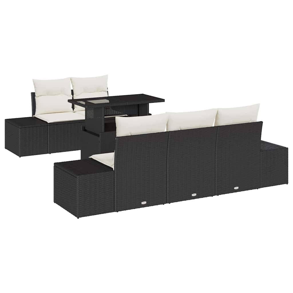 Salon de Jardin Étendu 6 Pièces Noir et Crème avec Canapés Latéraux – ComfortXL Outdoor Living - Image 2