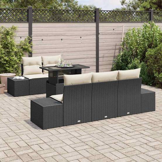 Salon de Jardin Étendu 6 Pièces Noir et Crème avec Canapés Latéraux – ComfortXL Outdoor Living - Image 3