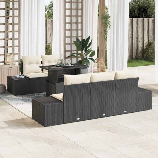 Salon de Jardin Étendu 6 Pièces Noir et Crème avec Canapés Latéraux – ComfortXL Outdoor Living - Image 1