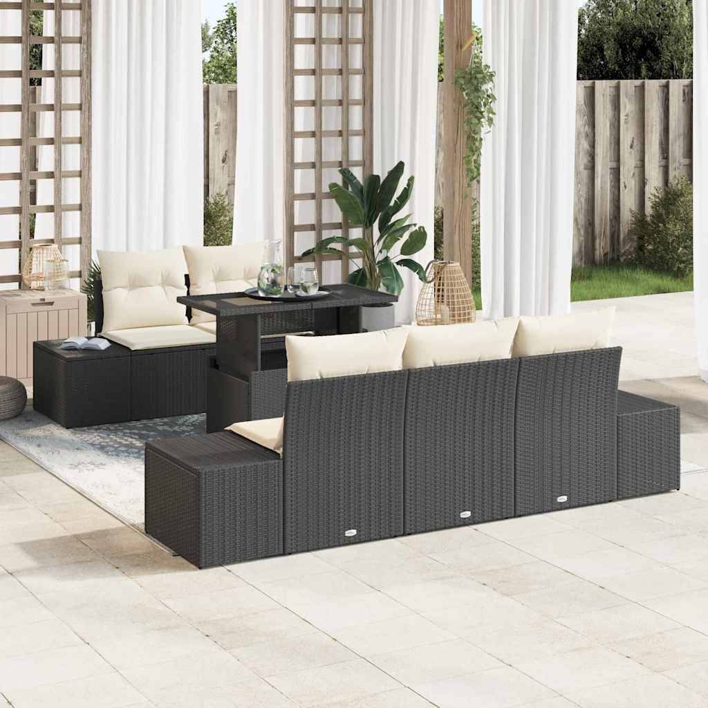 Salon de Jardin Étendu 6 Pièces Noir et Crème avec Canapés Latéraux – ComfortXL Outdoor Living - Image 1