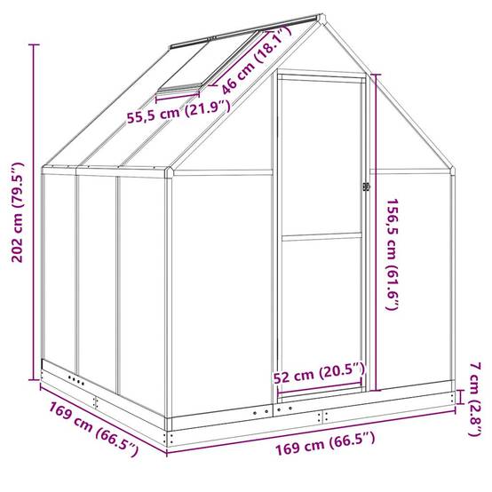 Serre de jardin aluminium et polycarbonate vert 169 x 169 x 202 cm - PANGIVO - Image 10