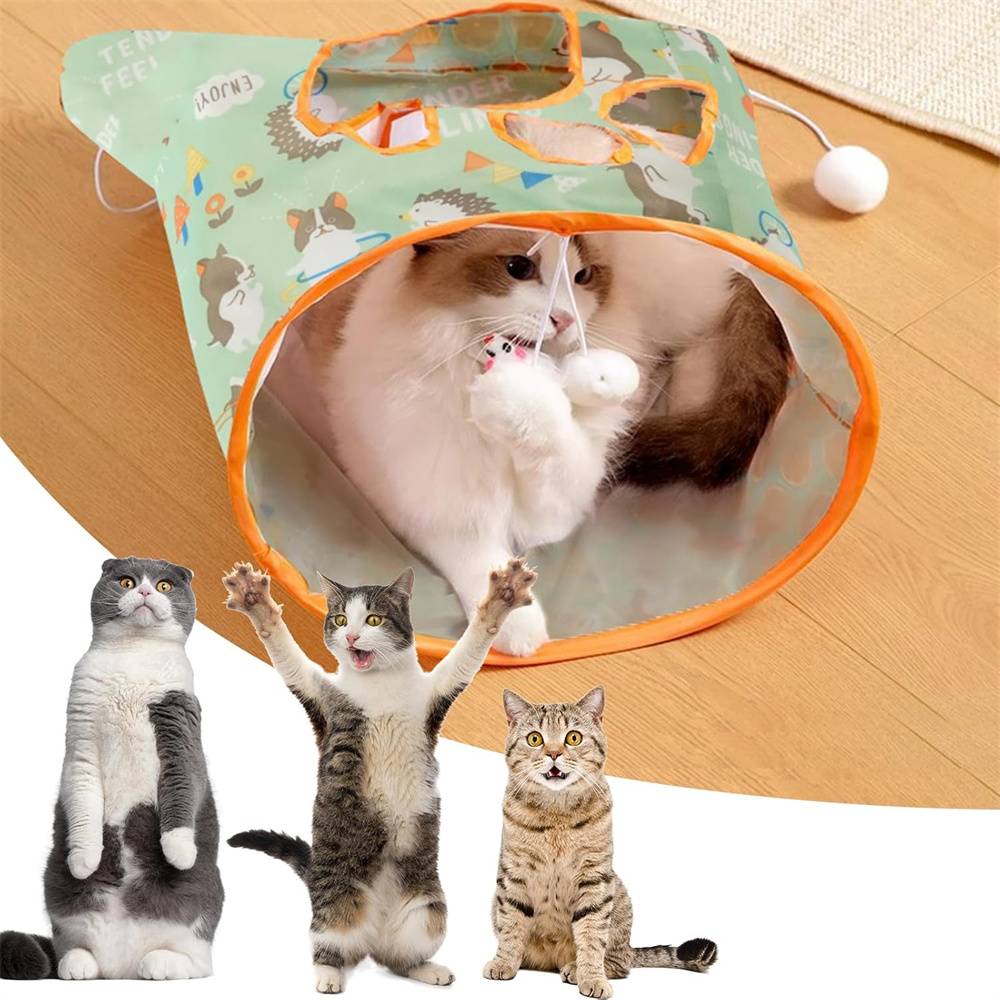 Tunnel pliable pour chat, livré avec balles et souris en peluche, cadre en acier flexible Lytech - Image 5