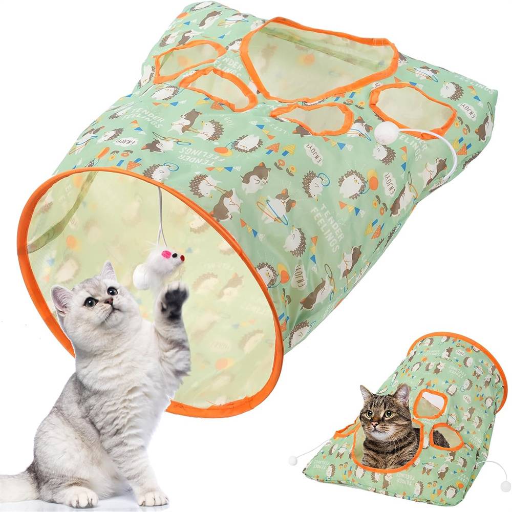 Tunnel pliable pour chat, livré avec balles et souris en peluche, cadre en acier flexible Lytech - Image 1