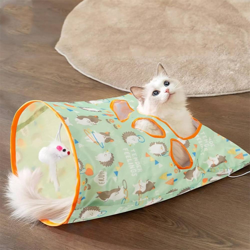 Tunnel pliable pour chat, livré avec balles et souris en peluche, cadre en acier flexible Lytech - Image 4