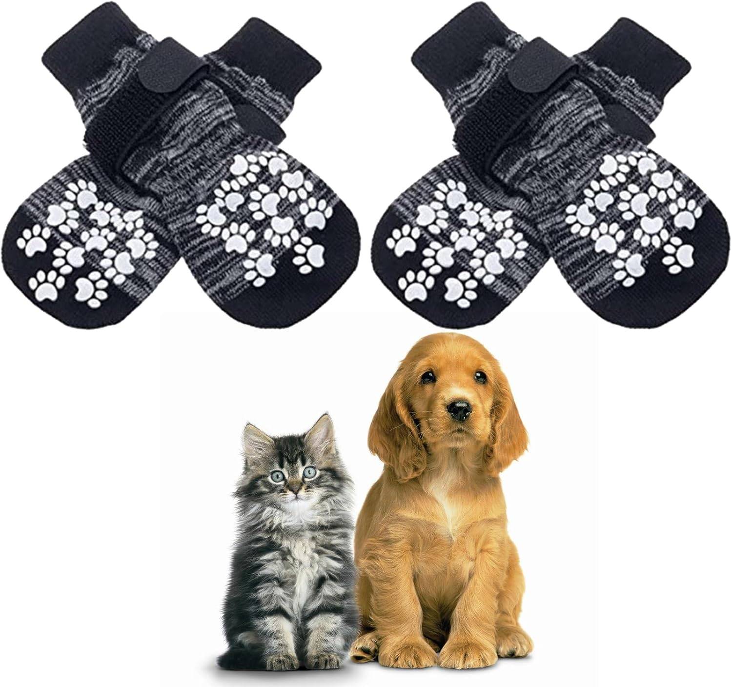 Chaussettes Anti-Dérapantes Chien Chat MOTIF PATTE gris noir S