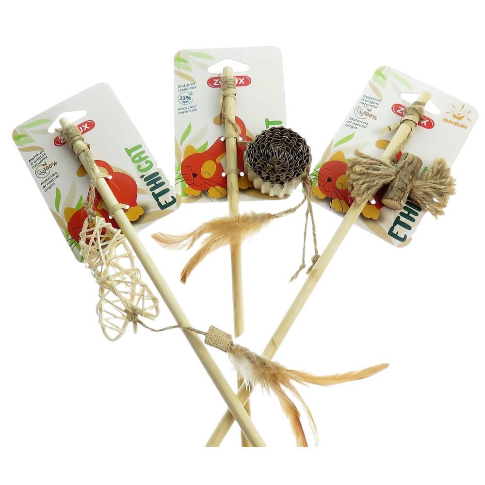 animallparadise - 3 cannes à pêche en bambou, jouet rotin, Matatabi et carton,  pour chat - Image 2