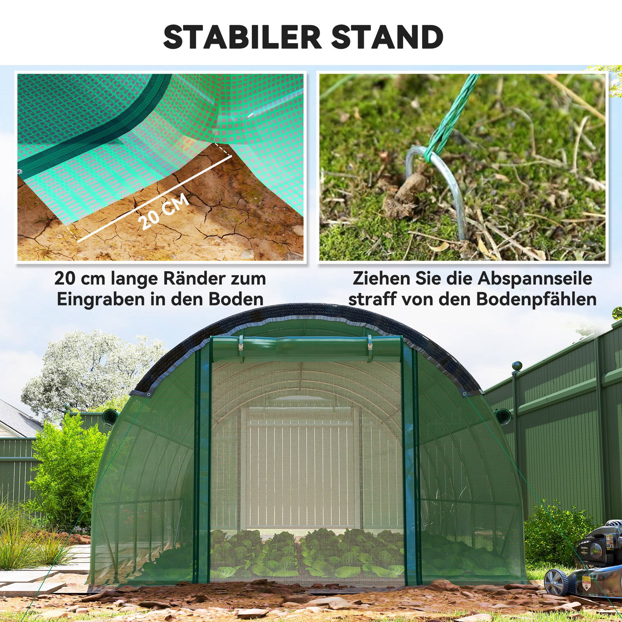 Polytunnel 6 x 3 x 2 m, filet d'ombrage, parois enroulables, bâche plastique, cadre acier, Vert - Image 10