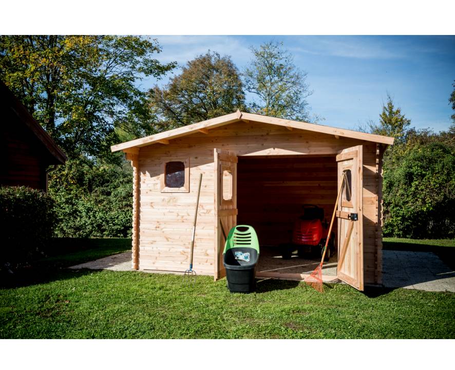 Habrita - Abri DOMMAR Douglas madriers 28 mm - 15,28 m² - sans plancher - toit double pente Habrita - Image 4