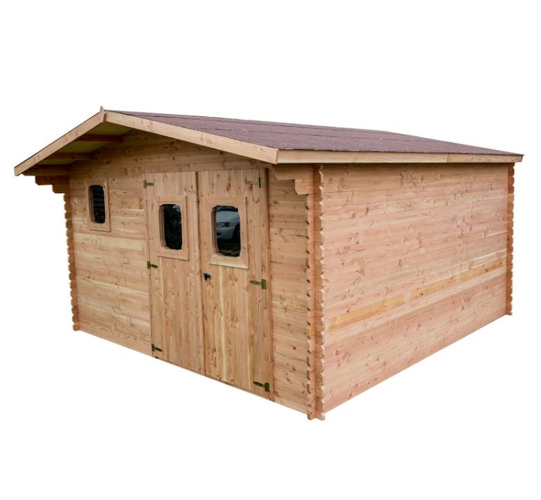 Habrita - Abri DOMMAR Douglas madriers 28 mm - 15,28 m² - sans plancher - toit double pente Habrita - Image 1