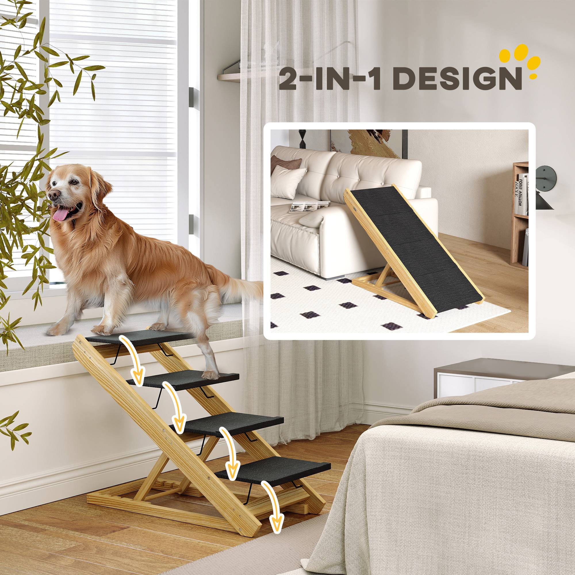 Sans Marque - Rampe chien réglable, antidérapant, pliable, 83x40x62,5cm, bois/blanc - Image 7