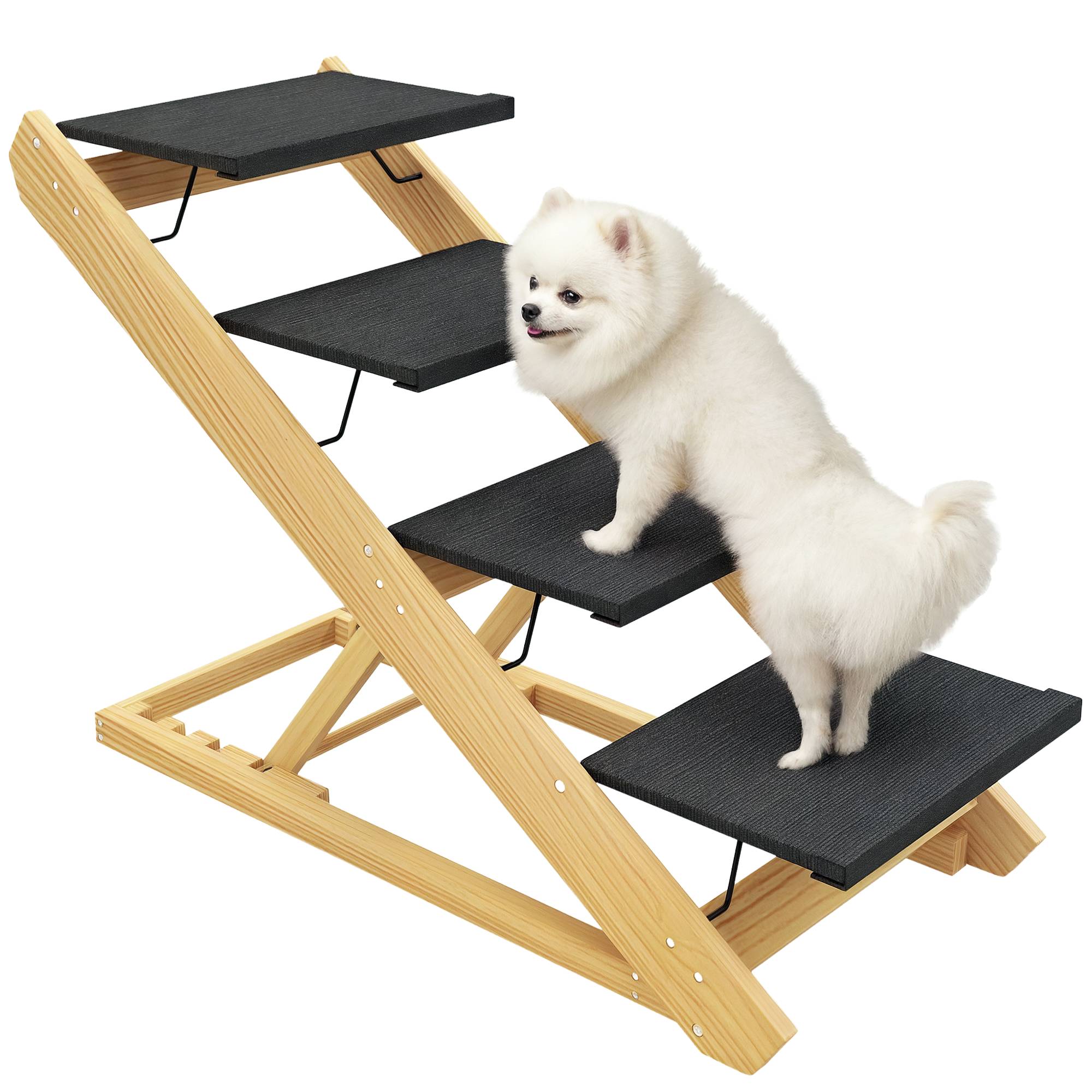 Sans Marque - Rampe chien réglable, antidérapant, pliable, 83x40x62,5cm, bois/blanc - Image 1