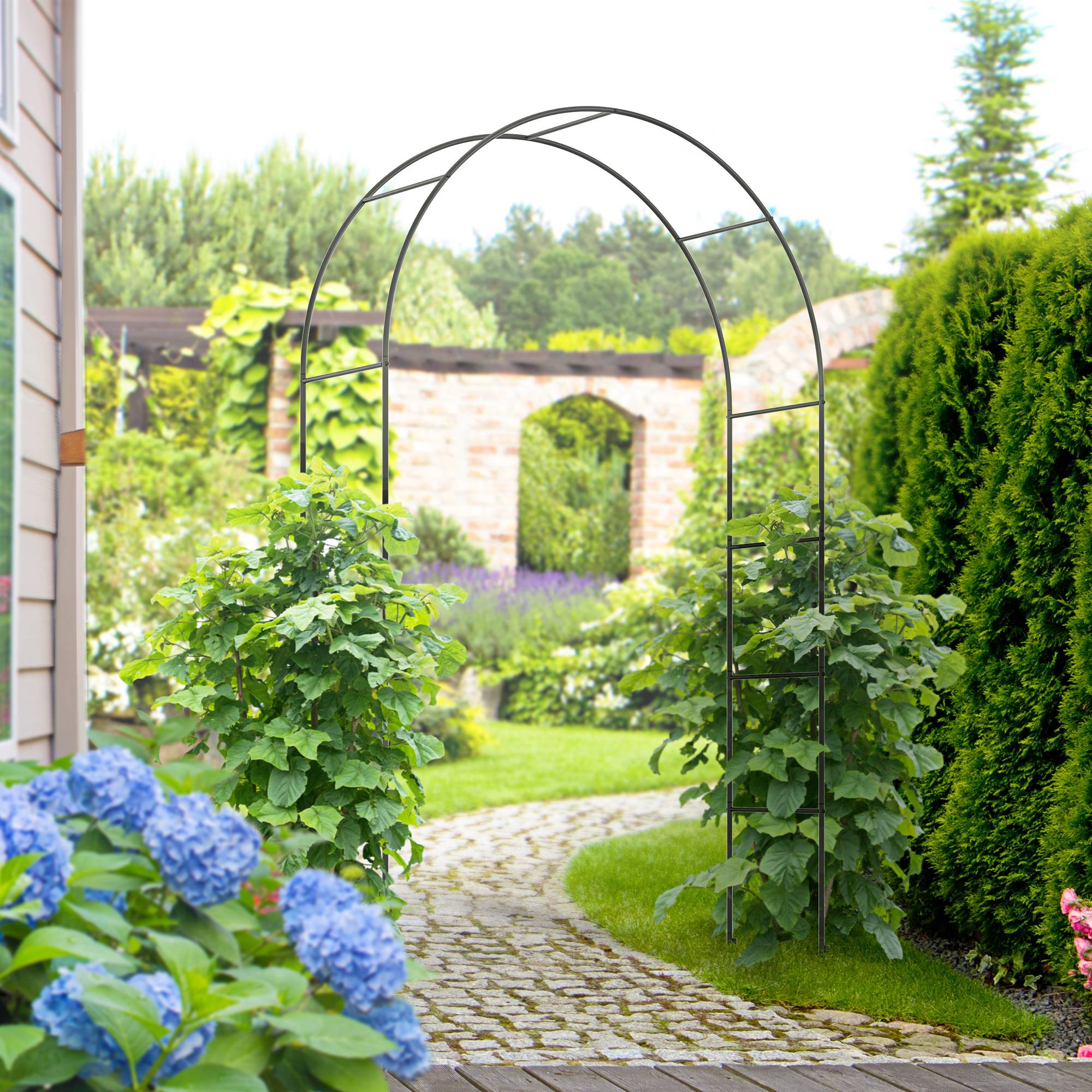 Arche de jardin en métal, noir, 140 x 40 x 240 cm - PANGIVO - Image 2