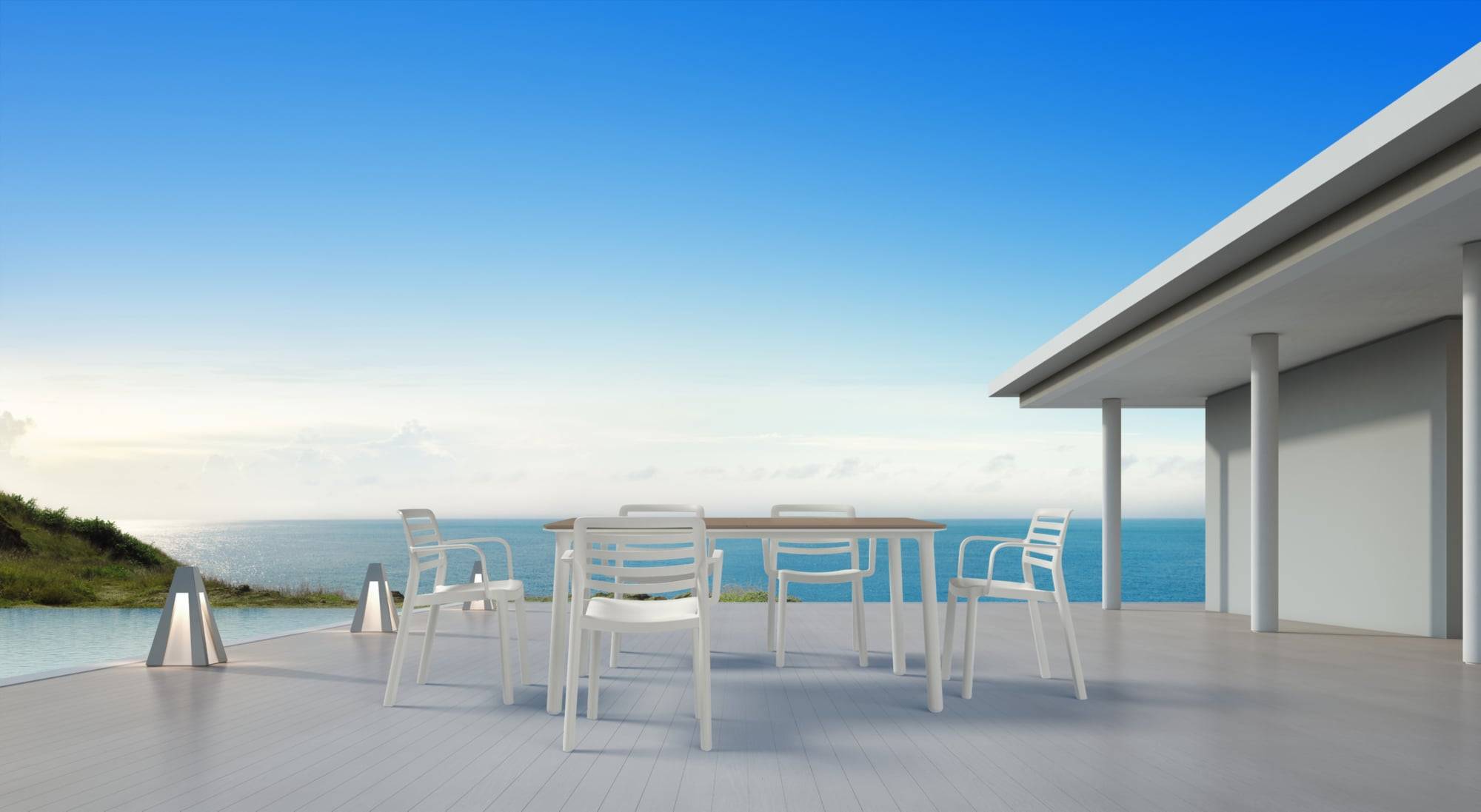 Set 4+1 chaises-table extérieur anthracite/blanc - sable NOA160-WIND garbar - Image 2