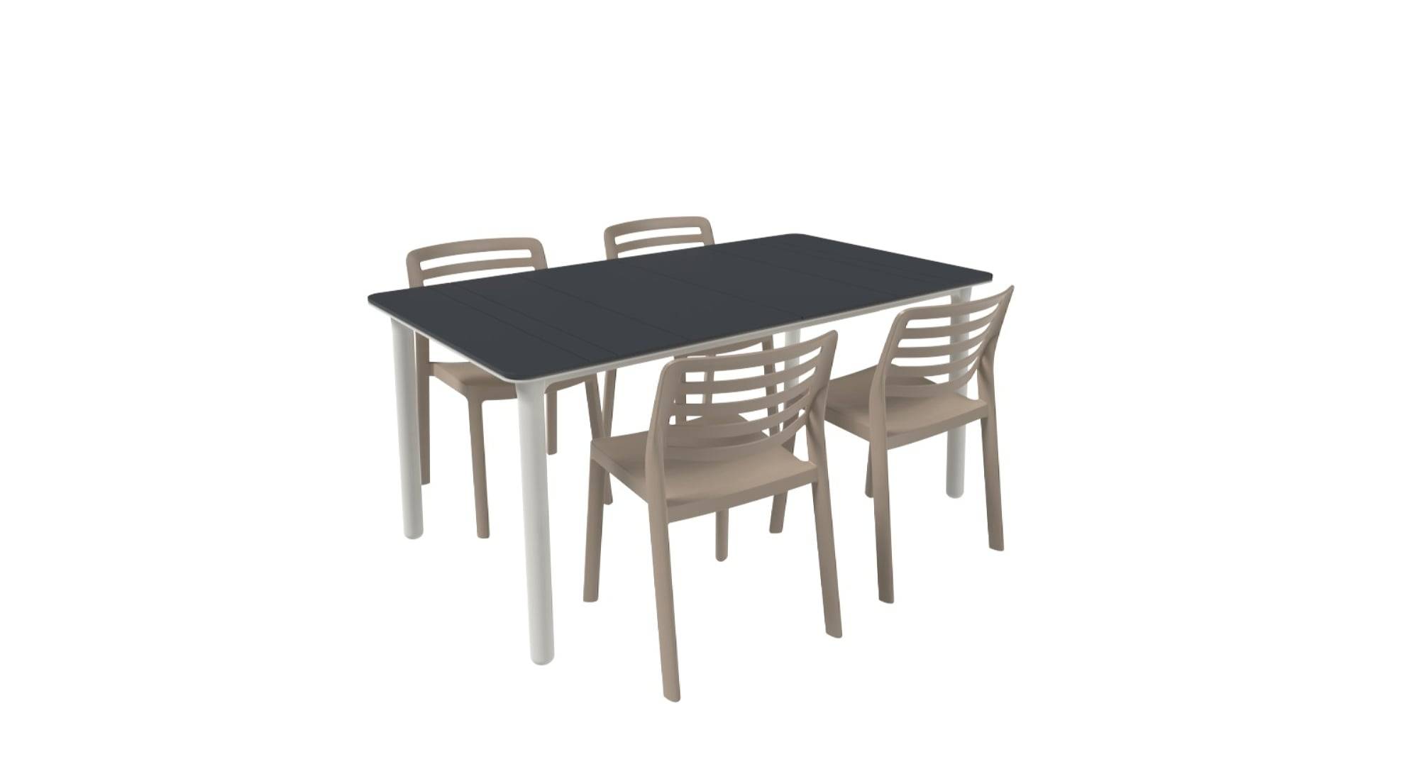 Set 4+1 chaises-table extérieur anthracite/blanc - sable NOA160-WIND garbar - Image 1