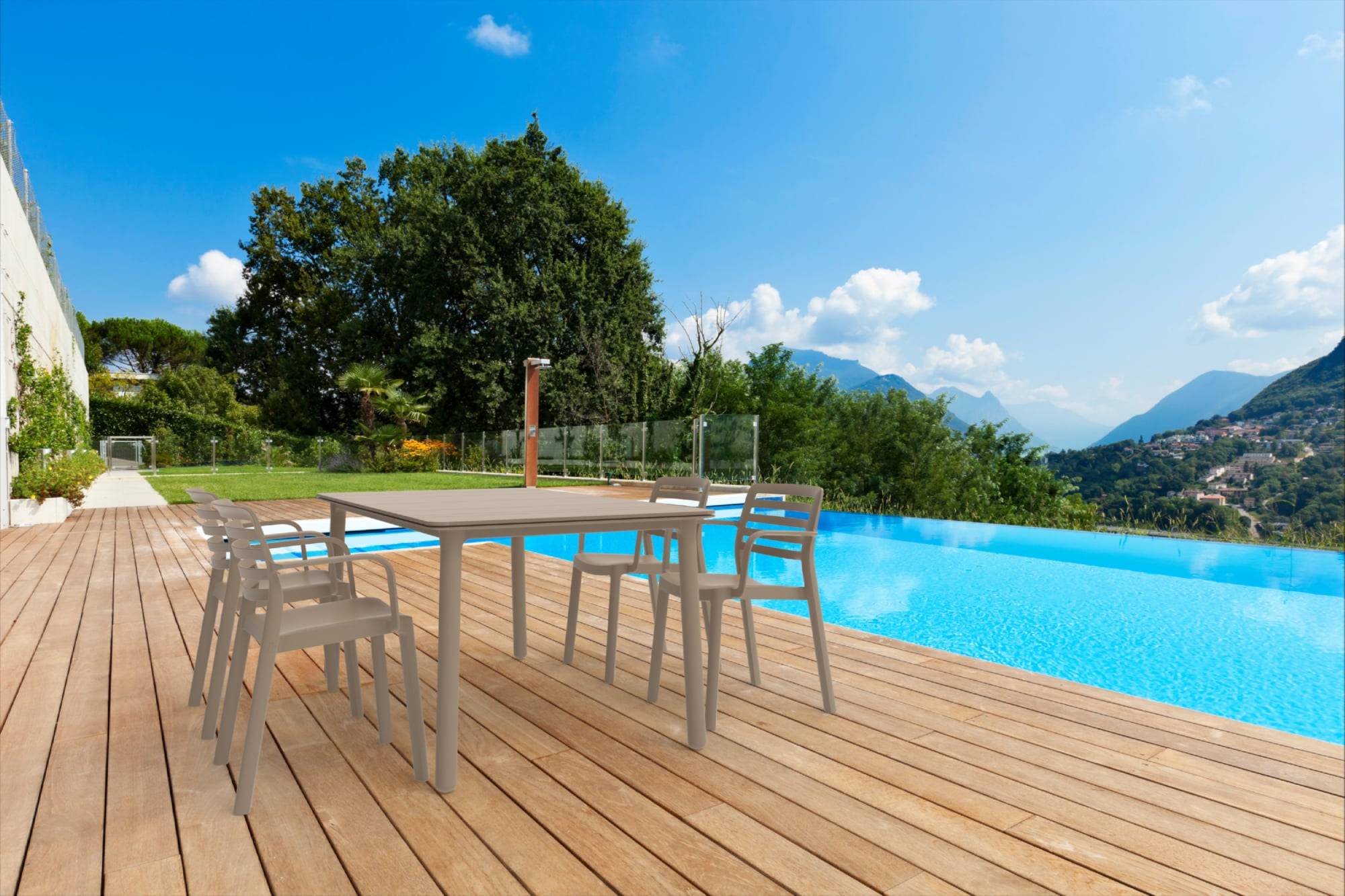 Set 4+1 chaises-table extérieur anthracite/blanc - sable NOA160-WIND garbar - Image 3