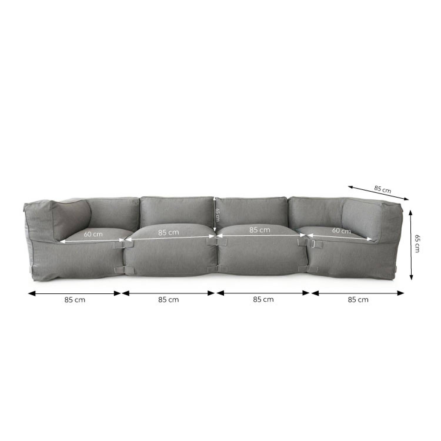 Salon de jardin modulable 4 places gris en tissu déperlant PRAIANO - Image 3