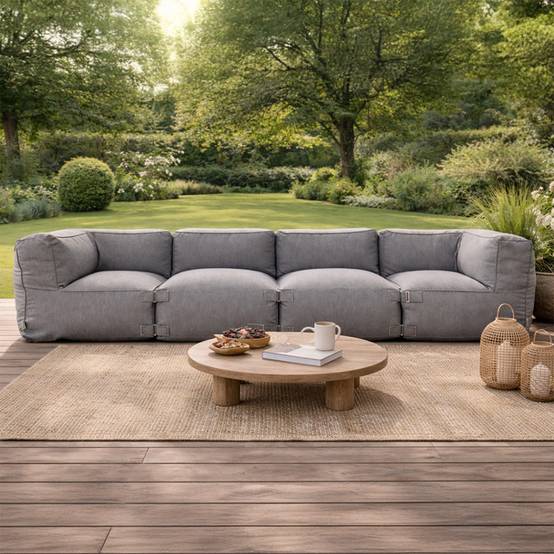 Salon de jardin modulable 4 places gris en tissu déperlant PRAIANO - Image 4