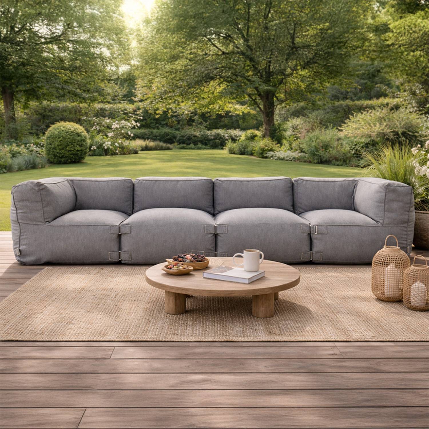 Salon de jardin modulable 4 places gris en tissu déperlant PRAIANO - Image 4