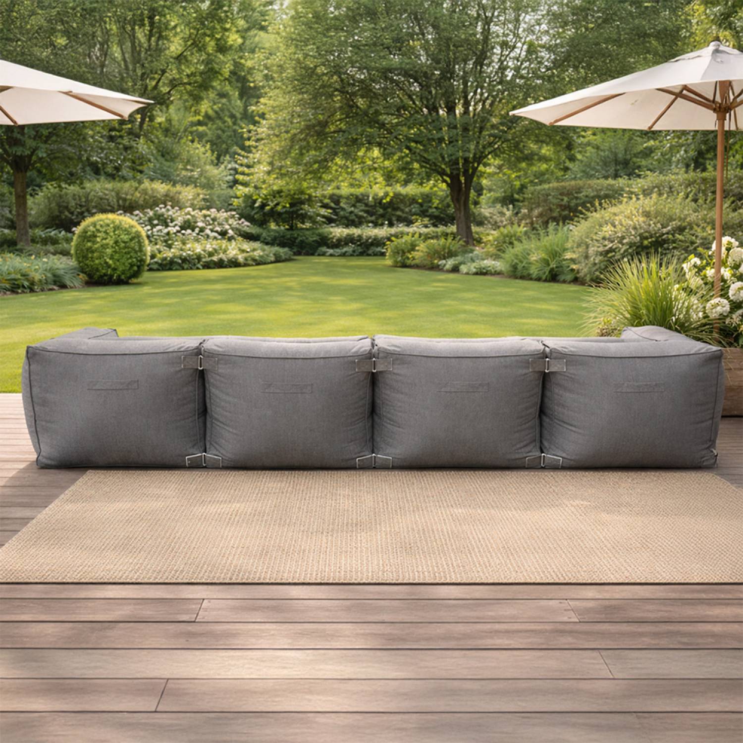 Salon de jardin modulable 4 places gris en tissu déperlant PRAIANO - Image 5
