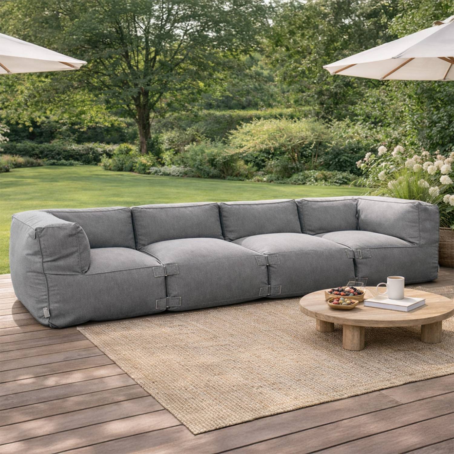 Salon de jardin modulable 4 places gris en tissu déperlant PRAIANO - Image 2