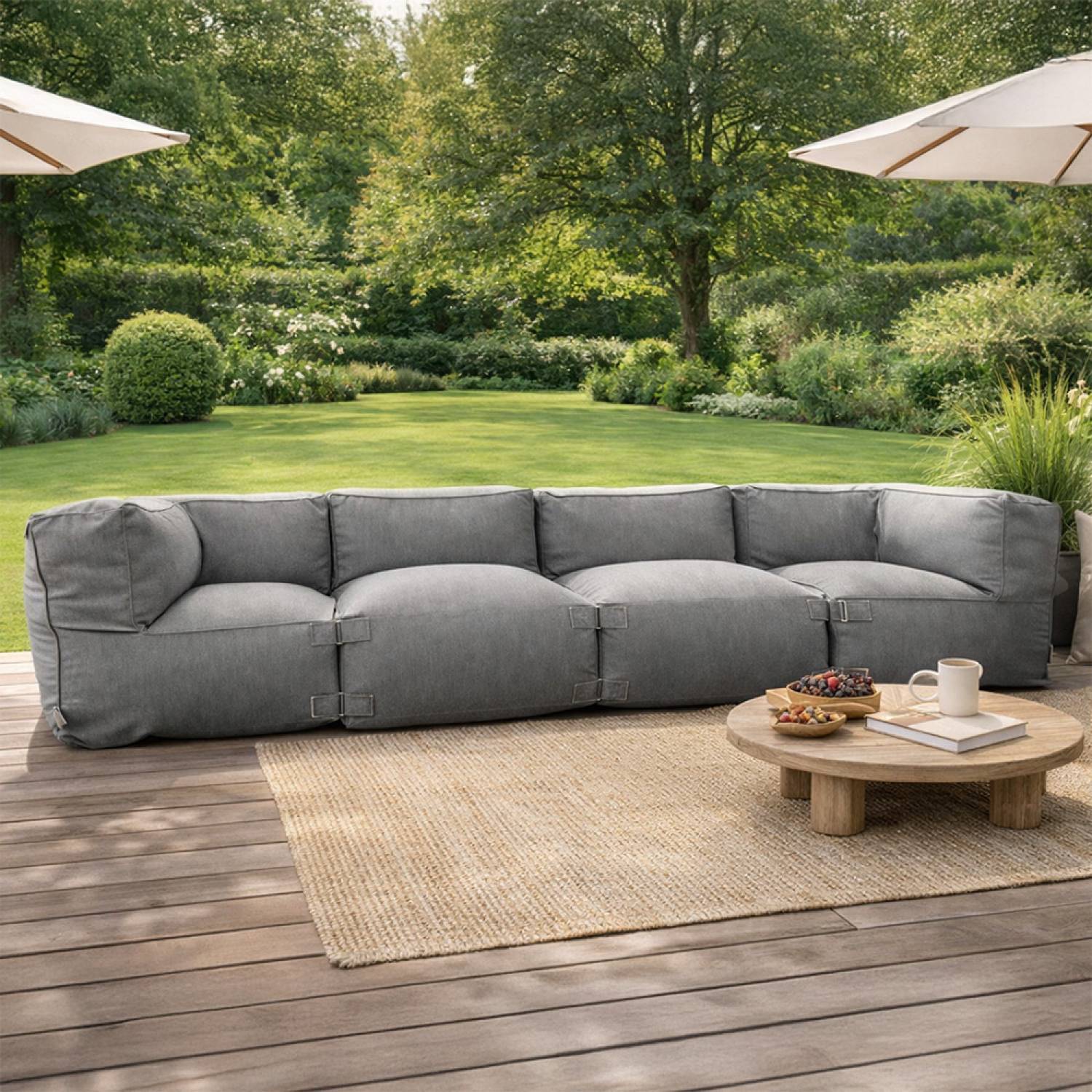 Salon de jardin modulable 4 places gris en tissu déperlant PRAIANO - Image 6