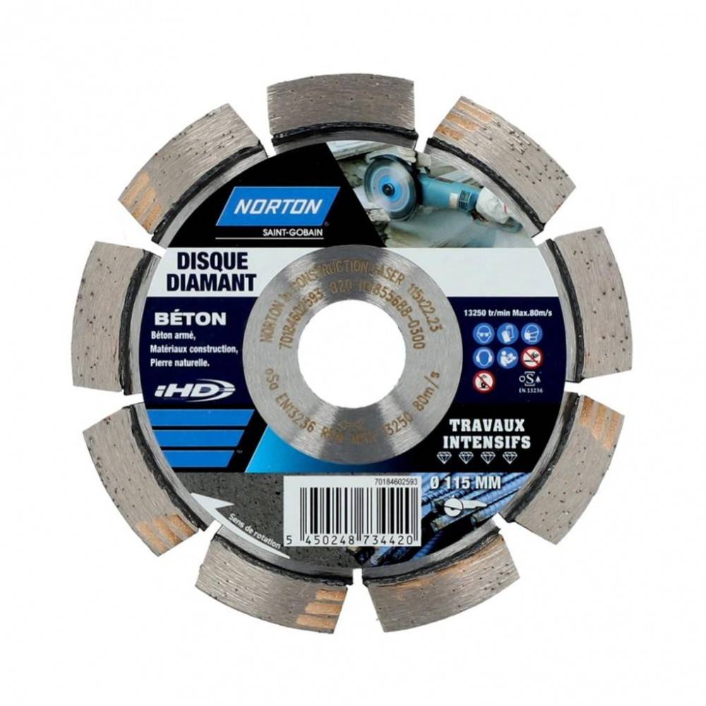 Norton - Disque diamant intensif segmenté pour matériaux de construction NORTON,Diam115mm - Image 1