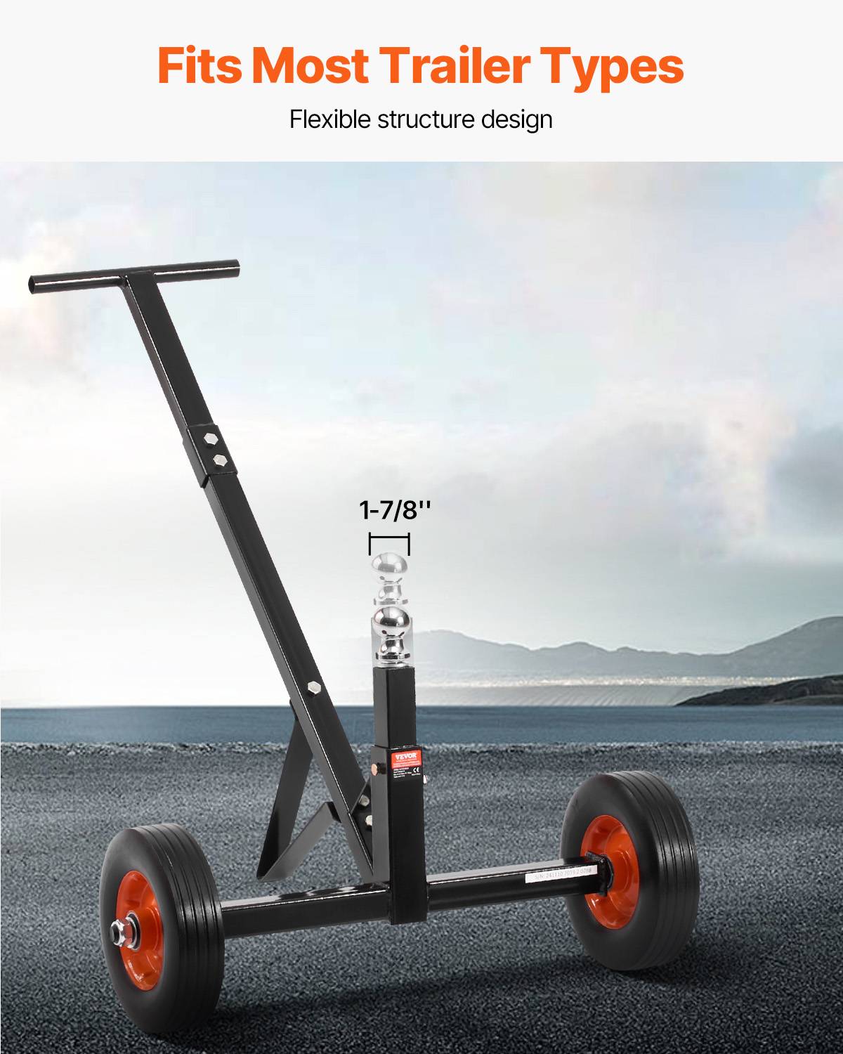 Vevor - VEVOR Chariot remorque, charge 272kg. Hauteur réglable, boule 47.3mm, pneus pleins. Pour camping-car, bateau. - Image 3