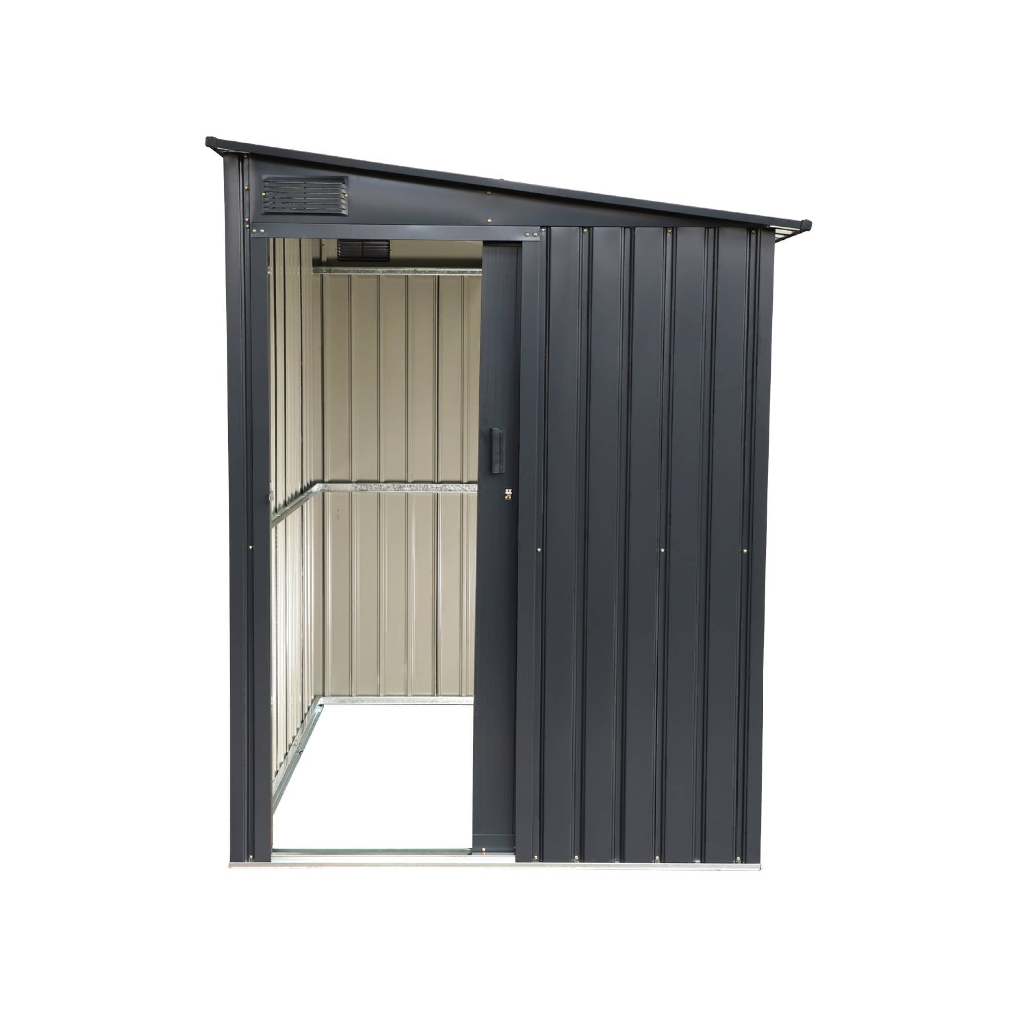 sweeek - Abri de jardin adossable acier galvanisé 2.91m² avec porte coulissante et kit d'ancrage anthracite - Bray | sweeek - Image 5