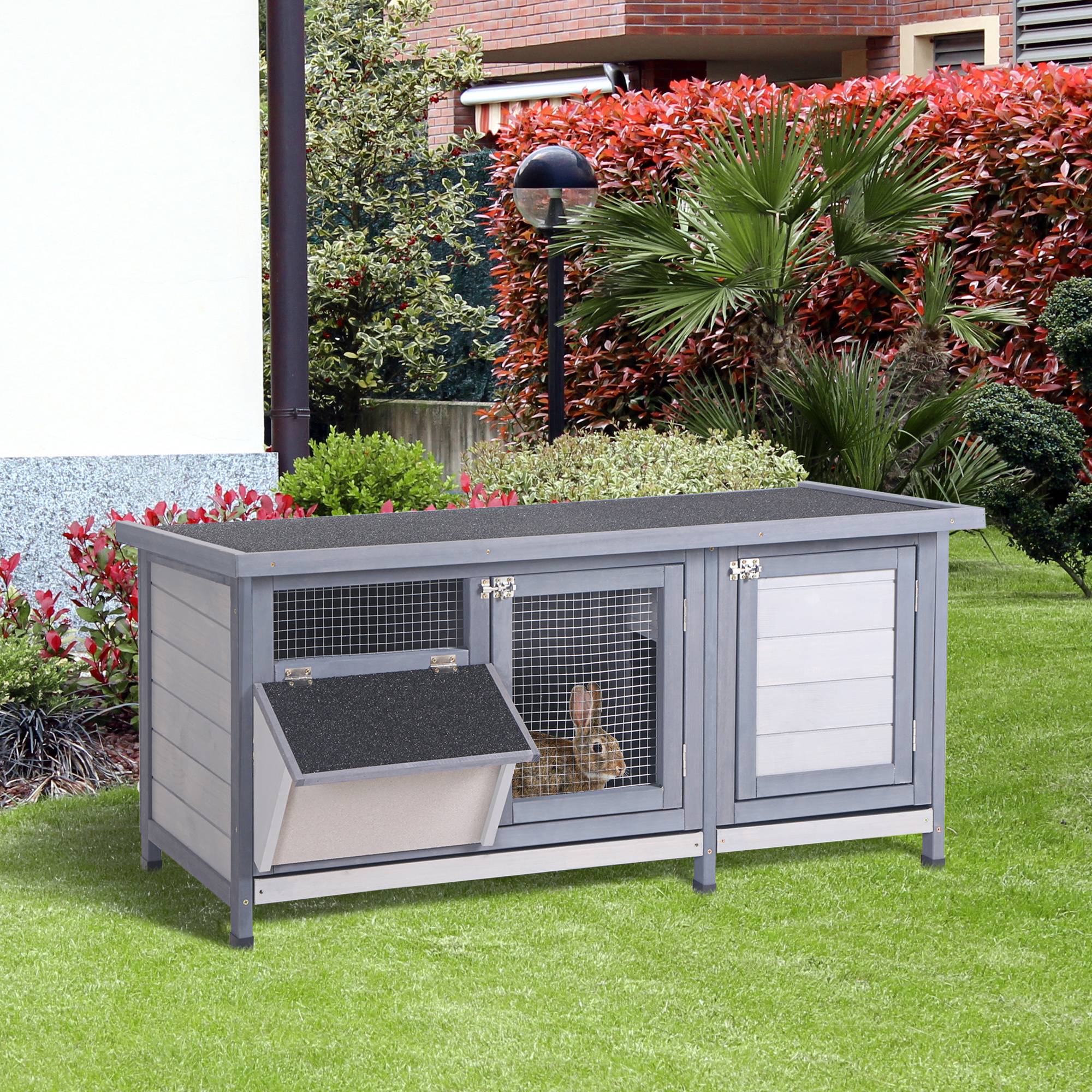 Clapier sur pied avec toit bitumé ouvrant 2 portes verrouillables dim. 112L x 50l x 54H cm gris et noir - Image 3
