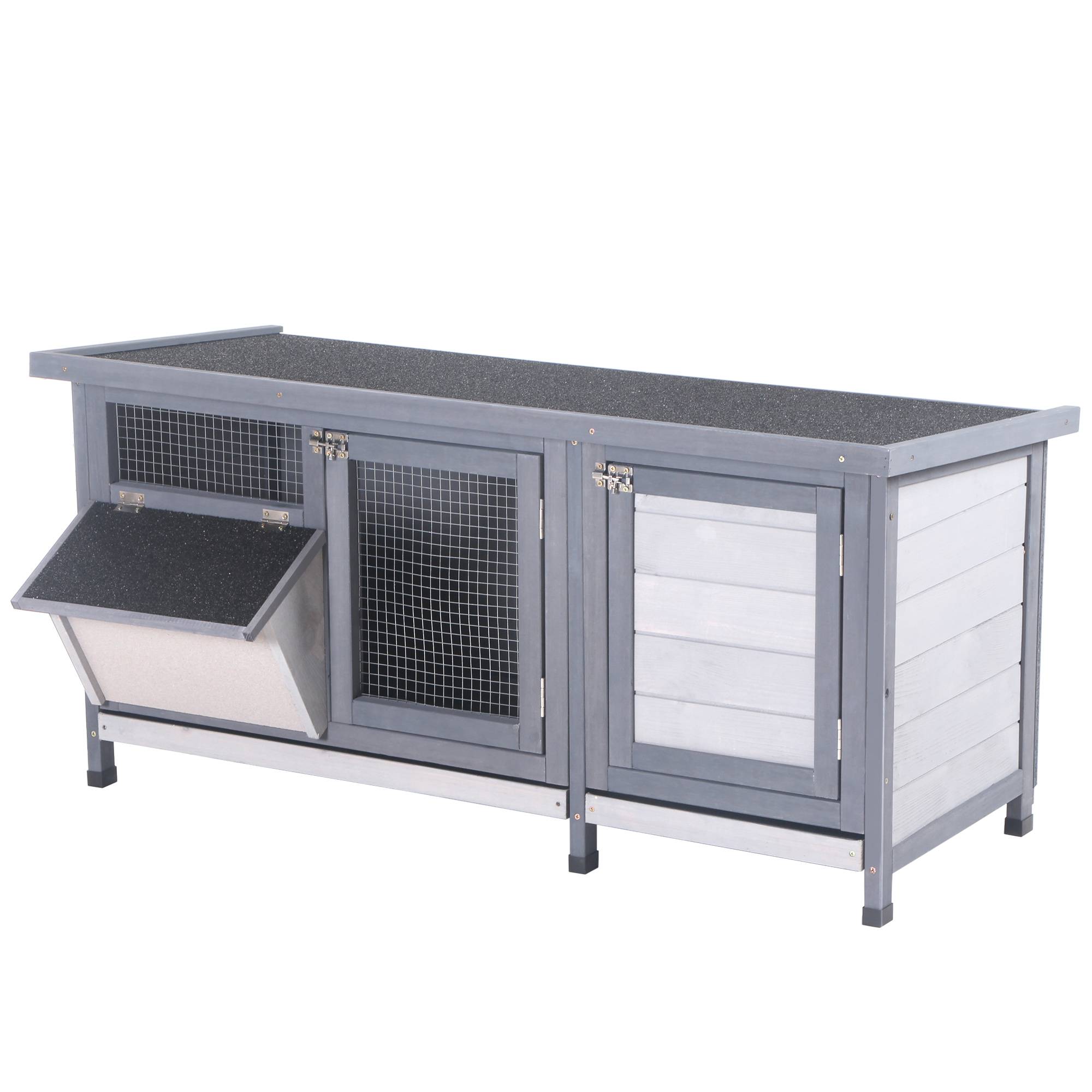 Clapier sur pied avec toit bitumé ouvrant 2 portes verrouillables dim. 112L x 50l x 54H cm gris et noir - Image 2