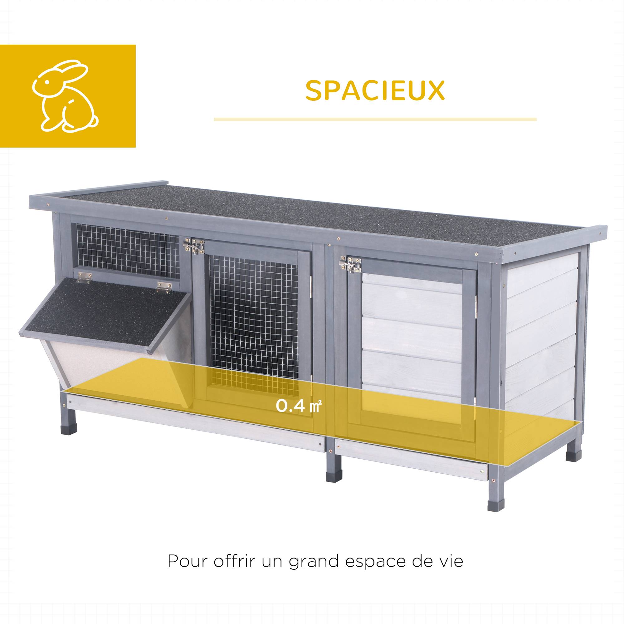 Clapier sur pied avec toit bitumé ouvrant 2 portes verrouillables dim. 112L x 50l x 54H cm gris et noir - Image 6