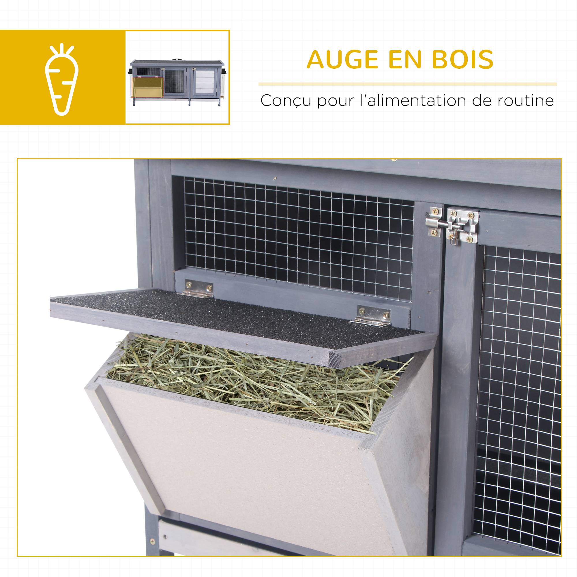 Clapier sur pied avec toit bitumé ouvrant 2 portes verrouillables dim. 112L x 50l x 54H cm gris et noir - Image 8