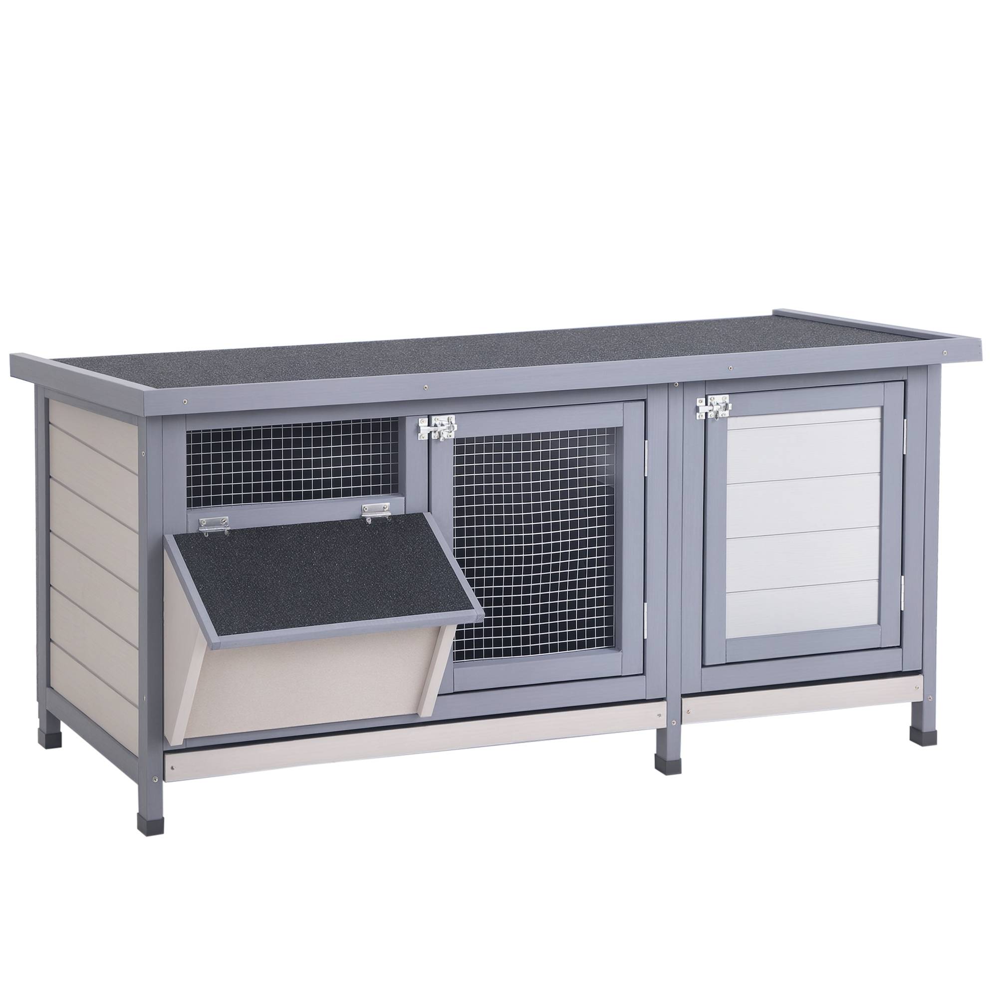 Clapier sur pied avec toit bitumé ouvrant 2 portes verrouillables dim. 112L x 50l x 54H cm gris et noir - Image 1