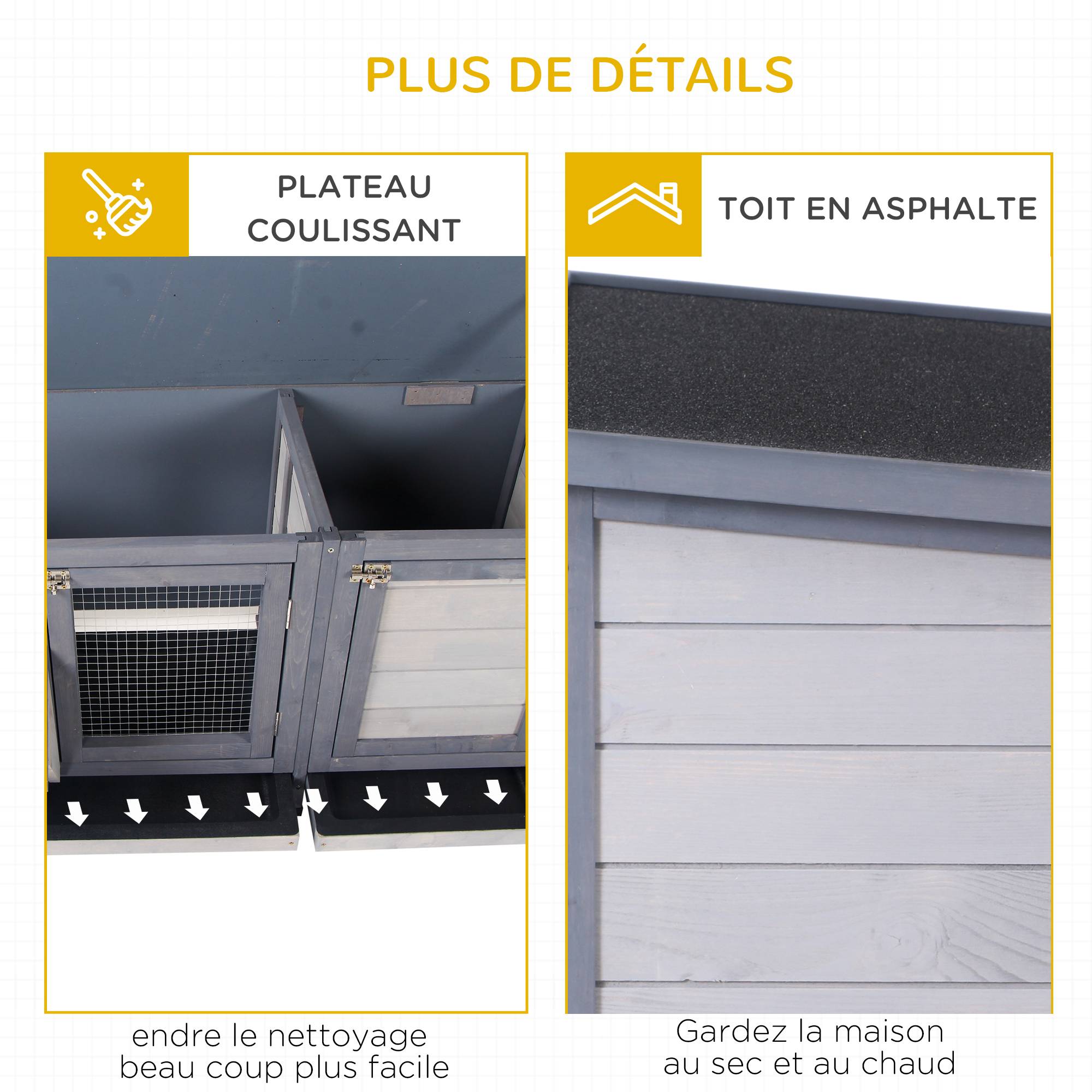 Clapier sur pied avec toit bitumé ouvrant 2 portes verrouillables dim. 112L x 50l x 54H cm gris et noir - Image 9