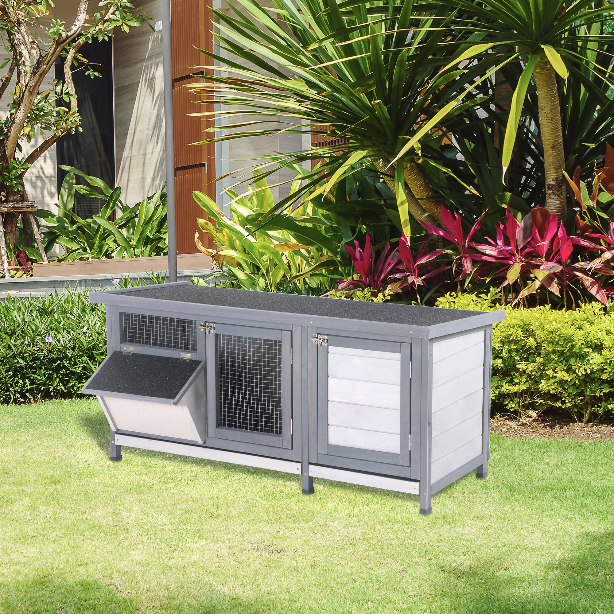 Clapier sur pied avec toit bitumé ouvrant 2 portes verrouillables dim. 112L x 50l x 54H cm gris et noir - Image 4