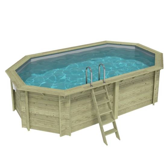 Altanka - Piscine hors sol en bois NEMO 5.79 x 3.49 - H.1.45 m, gris clair, cadre en métal - sans dalle - BAS7304OSPU2 - ALTANKA - Image 1