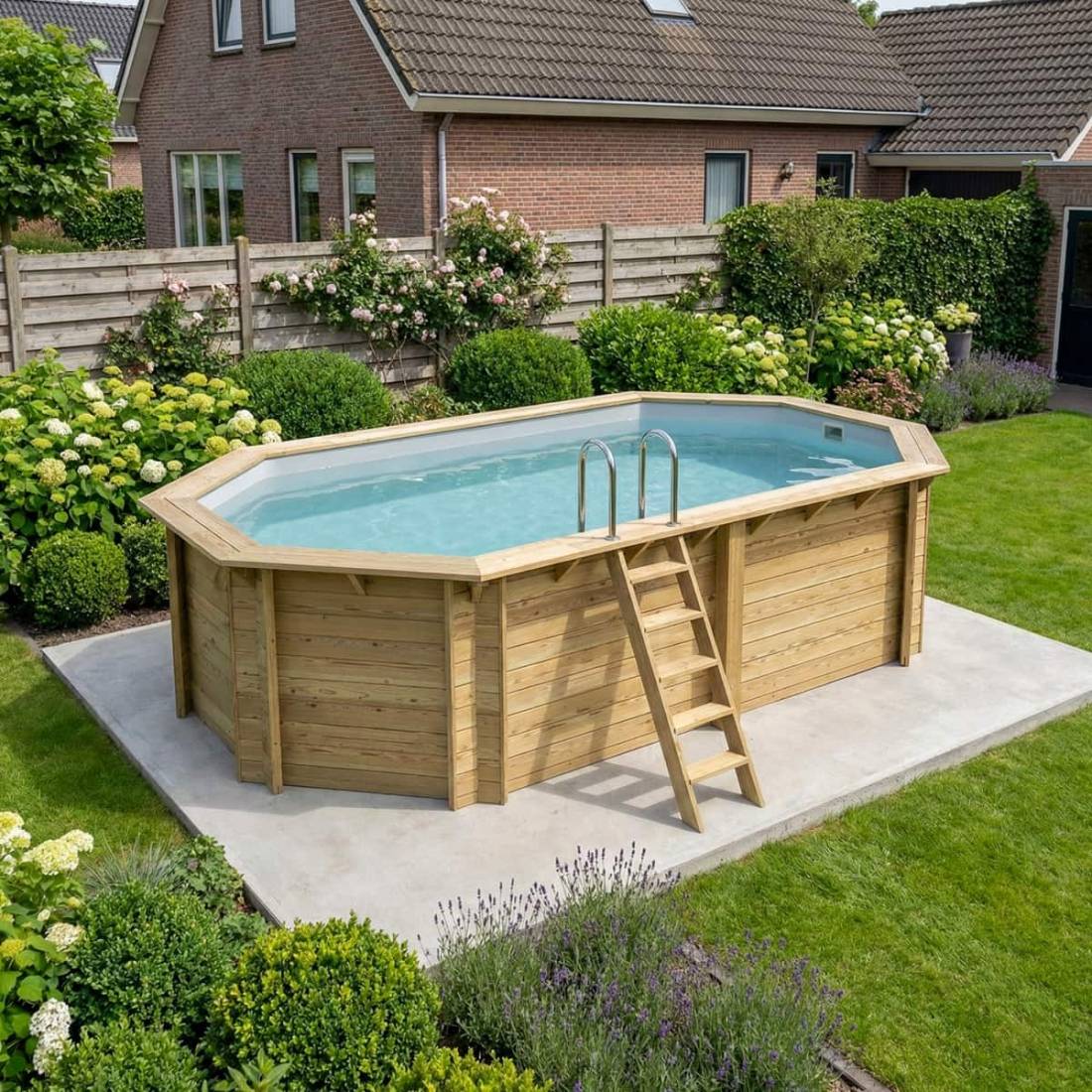 Altanka - Piscine hors sol en bois NEMO 5.79 x 3.49 - H.1.45 m, gris clair, cadre en métal - sans dalle - BAS7304OSPU2 - ALTANKA - Image 2