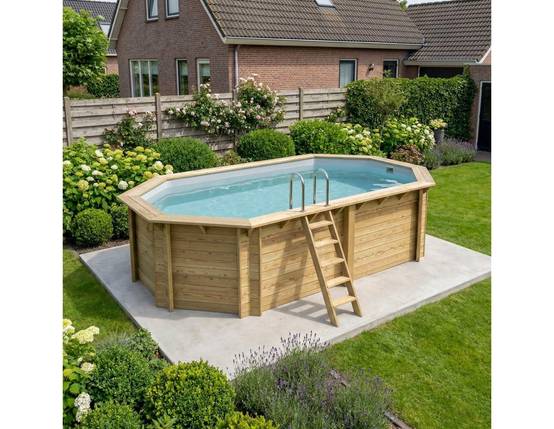 Altanka - Piscine hors sol en bois NEMO 5.79 x 3.49 - H.1.45 m, gris clair, cadre en métal - sans dalle - BAS7304OSPU2 - ALTANKA - Image 2